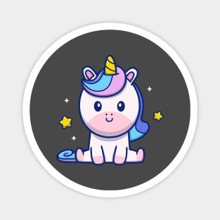 Cute Unicorn Sitting Cartoon Magnet